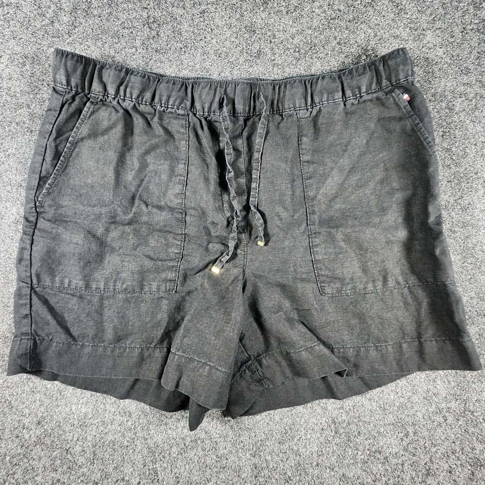 Tommy Hilfiger Shorts Womens Large Black 100% Linen‎ Elastic Drawstring Breezy